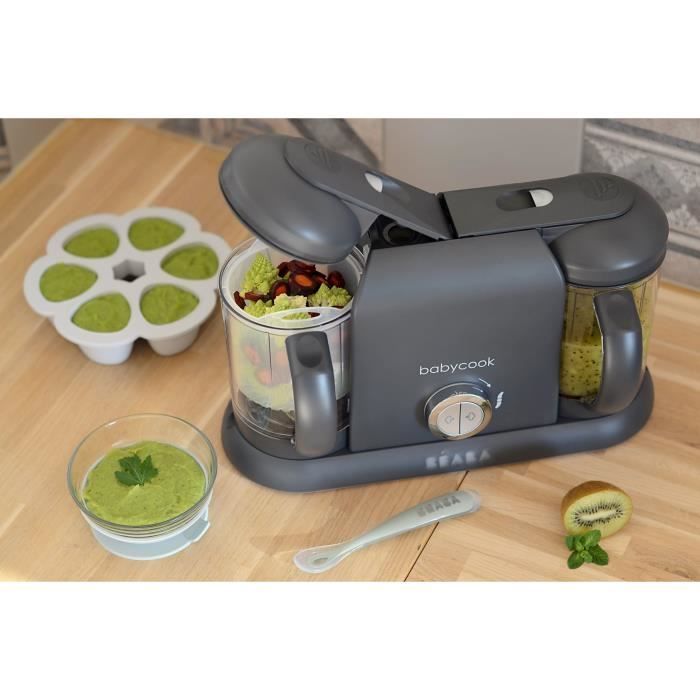 BÉABA - Babycook Duo - Robot da cucina 4 in 1 per pappe, frullatore e cuocipappe - Cottura a vapore rapida - Capacità XXL 2200 ml - Grigio scuro