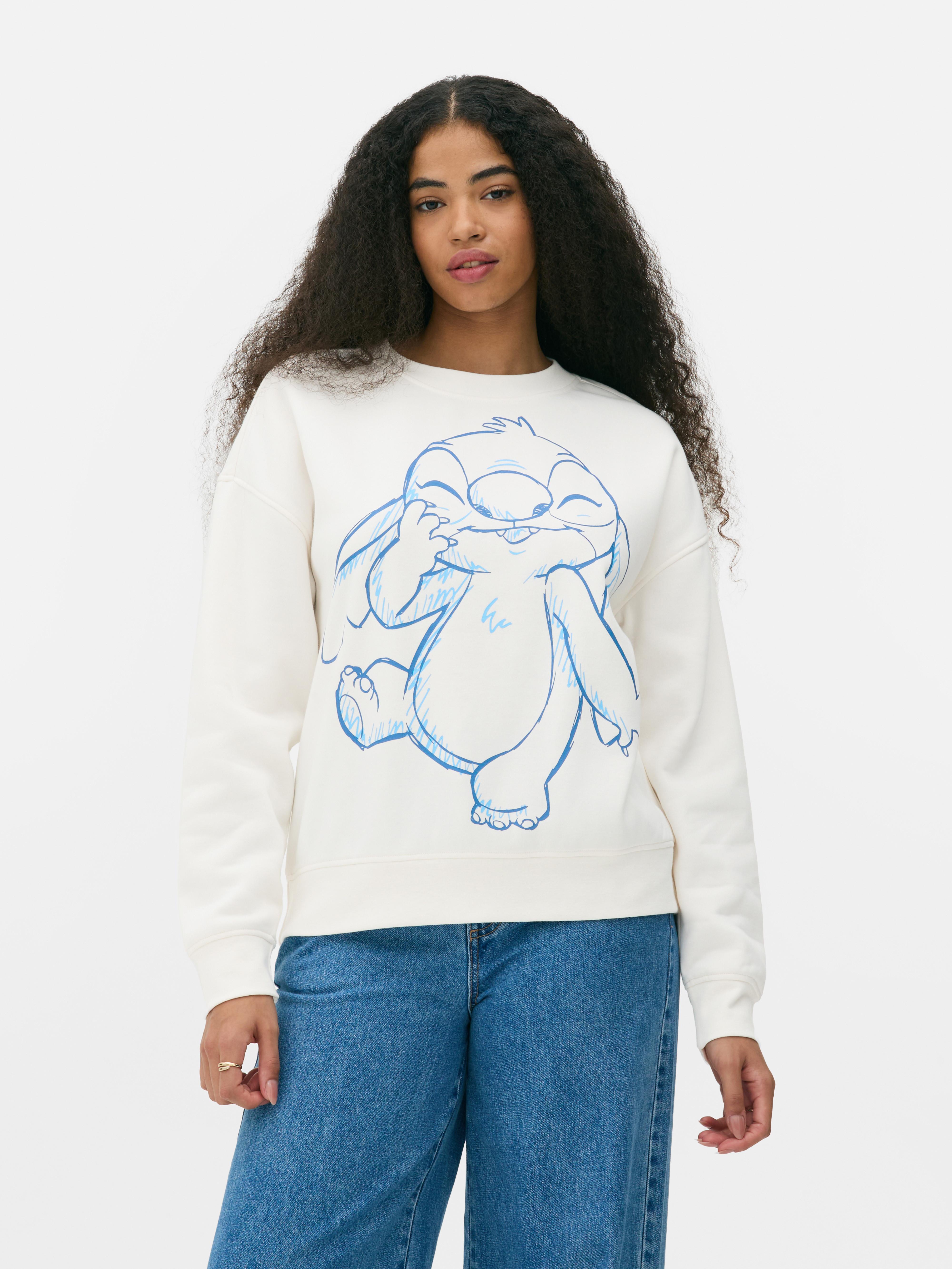 Hanorac cu imprimeu Disney Stitch Hanorac cu umeri căzuți, manșete cu nervuri și imprimeu Disney