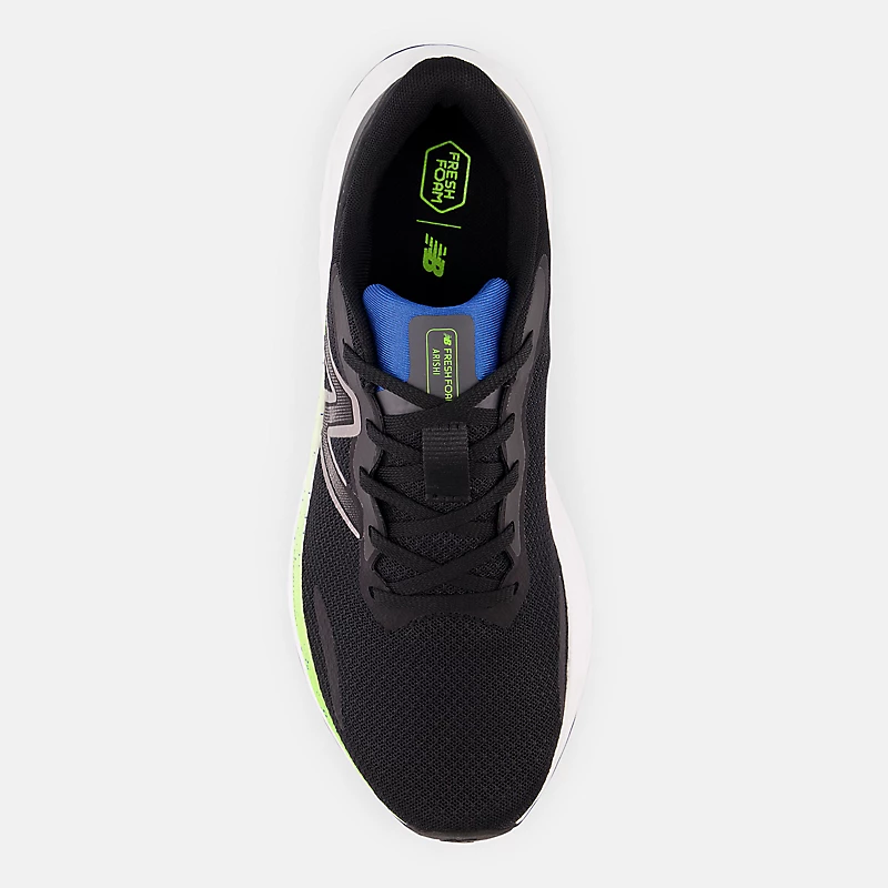 Tênis Masculino Fresh Foam Arishi v4 – Preto com detalhes em Verde Pixel e Azul Cobalto