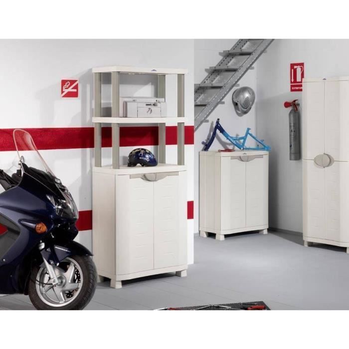 Mobile basso con 2 ante interne/esterne, colore beige - Lunghezza 90 x Profondità 45 x Altezza 100 cm