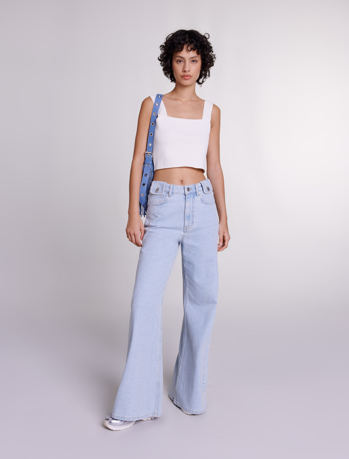 Gebreide crop top - Gebroken wit