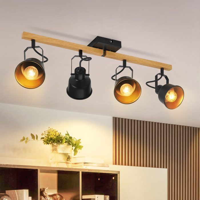 Plafonnier - NETTLIFE - Spot de plafond 4 flammes - Noir - Orientable 350° - Douille E14 Max 25W