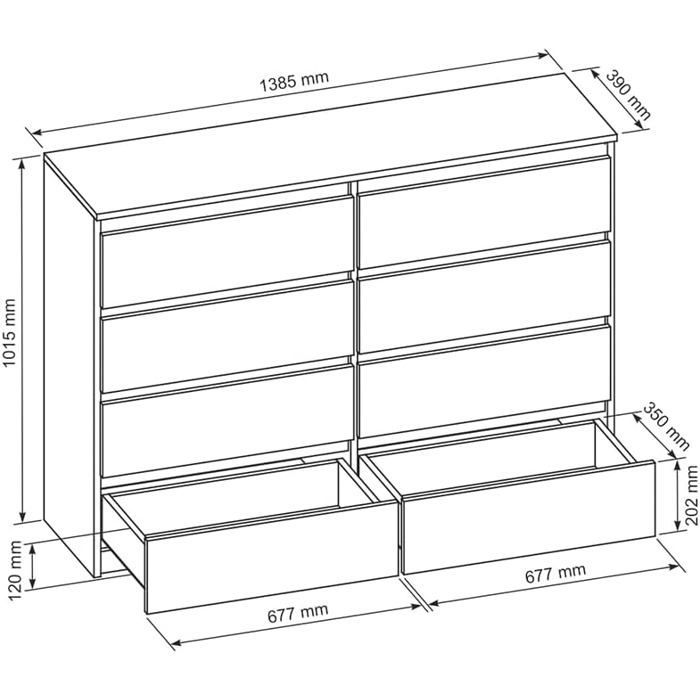 8-drawer chest - Meblocker - 140 cm - Spacious Storage Unit - Living Room, Office, Bedroom & Children's Room - White