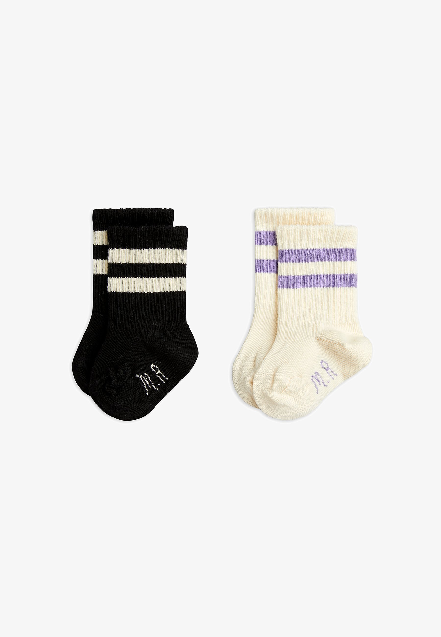 Mini Rodini gestreepte sokken, 2 stuks, unisex - Sokken - gebroken wit