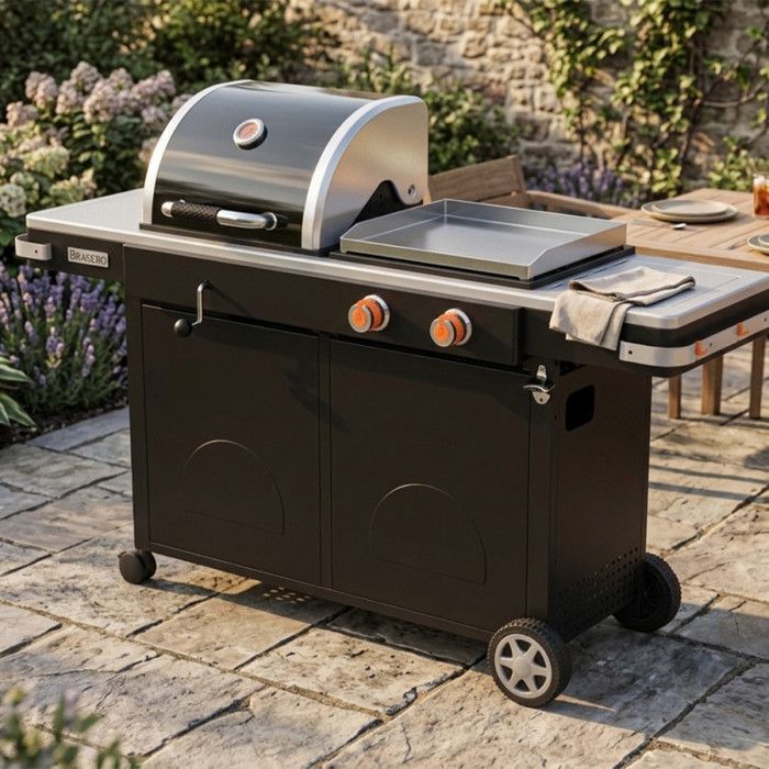 Plancha gaz et barbecue charbon Bi‑Energy L - BRASERO BY FAVEX – 2 x 3,6 kW – Plaque inox – réglage charbon – 10 à 12 convives
