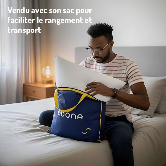 Almohada sintética firme inspirada en Edona, 60x60 cm, fabricada en Francia, calidad hotelera, soporte cervical, OEKO-TEX.