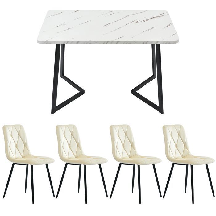 Juego de mesa de comedor de 117 × 68 cm con 4 sillas - Juego moderno de mesa y sillas para cocina/sala de estar - Sillas de terciopelo beige