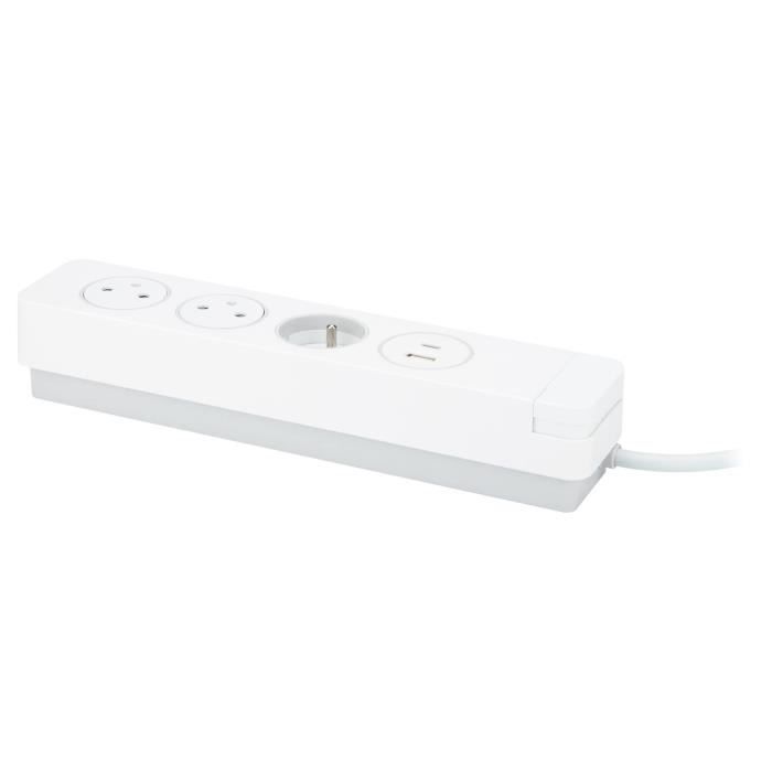 Bloco de tomadas OTIO Mantea com 3 tomadas Easyeject + 2 USB - 1,5 m - Branco