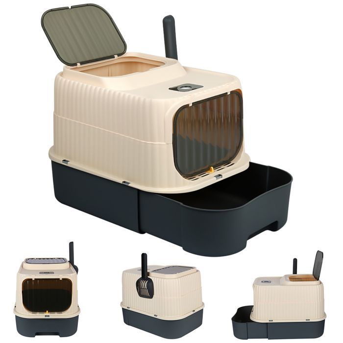 SUPFINE XL gesloten kattenbak - 37×49×37 cm - Gemakkelijk schoon te maken - inclusief schepje - 2 deuren - afneembaar deksel