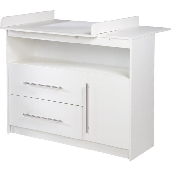 ROBA Maren Changing Table - White - Removable Top - 2 Drawers - 1 Door - Open Compartment