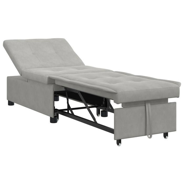 676076 & Sofá cama 3 en 1, diván convertible, con diseño plegable en tela gris claro.