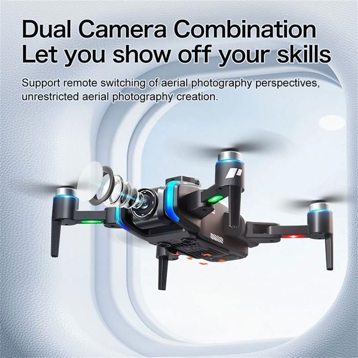 Dron, 3 baterías, 5G, resistente al viento, lente ajustable electrónicamente de 180°, control remoto LCD, pantalla electrónica
