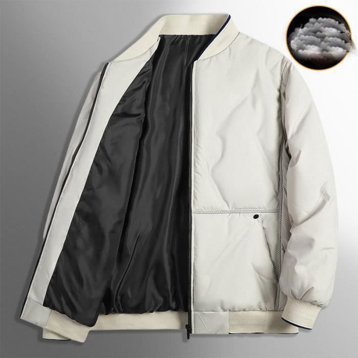 Men's Plus Size Warm Puffer Jacket - INSFITY - Zip Closure - Beige White
