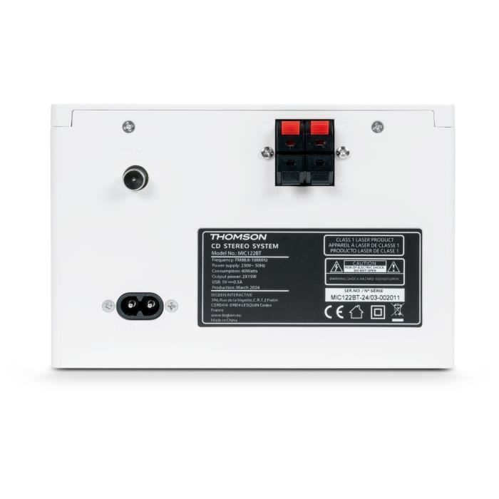Microchaîne - THOMSON - COSY MIC121BT - Lecteur CD, Bluetooth, Radio FM, MP3, USB - Bois et Blanc