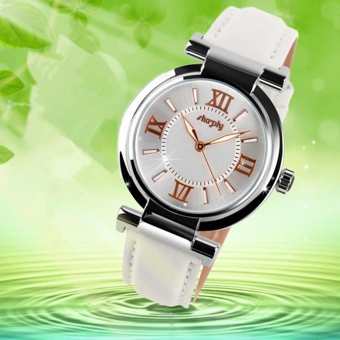 SHARPHY Montre Femme de Marque Cuir Blanc