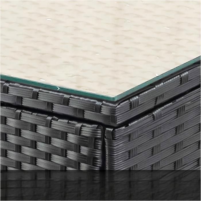 Set da giardino composto da divano angolare da esterno a 4 posti con tavolino, in resina intrecciata, nero.