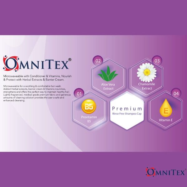Omnitex Premium Shampoo Cap zonder uitspoelen, geschikt voor de magnetron - 5 stuks