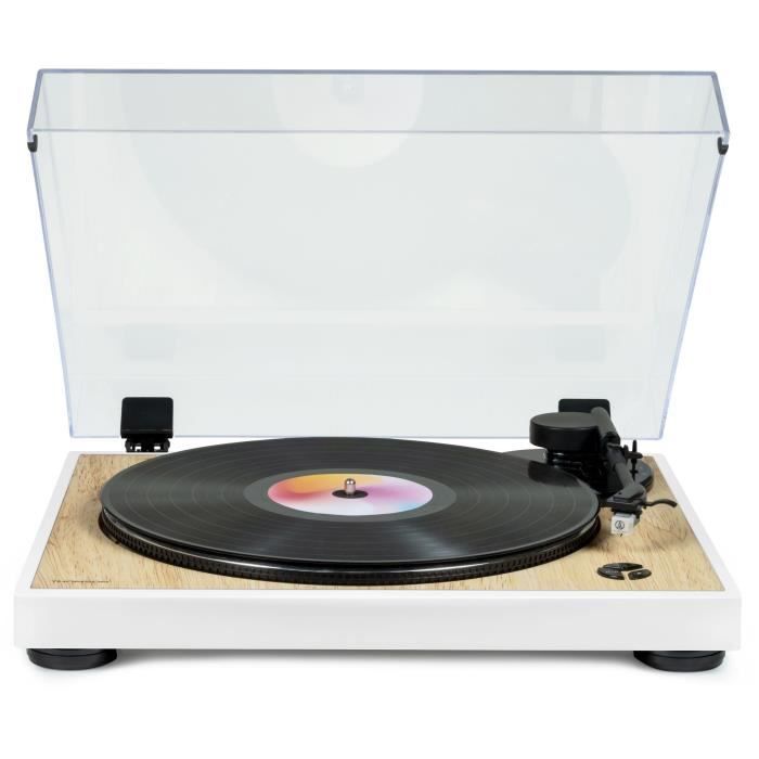 Tocadiscos THOMSON TT301 - Diseño en madera y blanco - Cápsula Audio-Technica AT3600L - 33 y 45 RPM