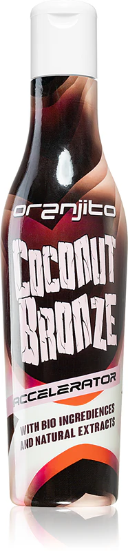 Oranjito Coconut Bronze Accelerator, leite bronzeador para uso em solário com biocomponentes e acelerador de bronzeamento.