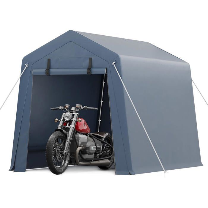 Cobertizo portátil para motocicletas GRAVEE, garaje para motocicletas, protección para vehículos de dos ruedas, almacenamiento exterior, tela Oxford impermeable, azul grisáceo, 1,8 x 1,8 m