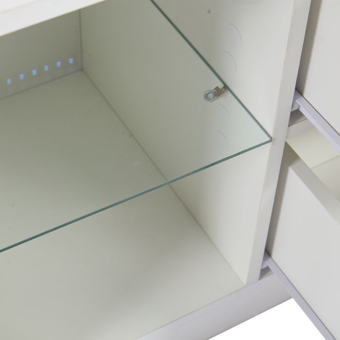Mueble para TV KoDise blanco, mueble para TV de 160 cm con iluminación LED, 2 cajones y 1 puerta - para salón y dormitorio.