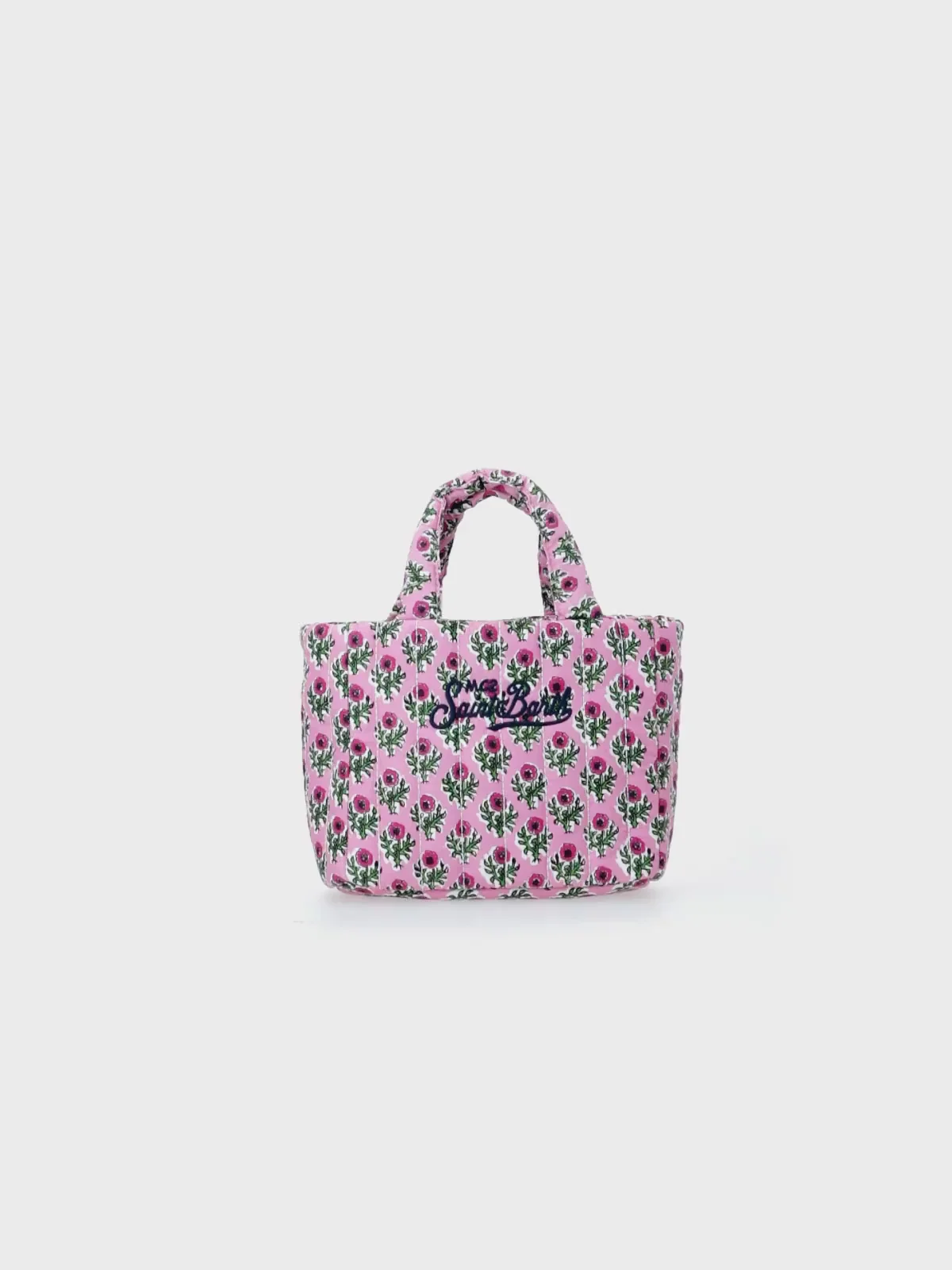 Bolsa tote pequena acolchoada com estampa floral rosa