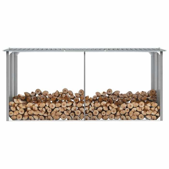 Leñera - vidaXL - Acero galvanizado - 330x92x153 cm - Gris - Rejilla elevada - Techo inclinado