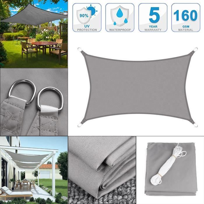 Toldo de sombra impermeable y resistente a los rayos UV para jardín o patio - XICHAO - Rectangular - Gris - 3x5m