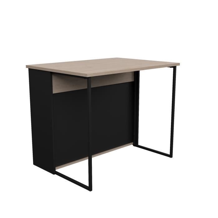 Îlot central BRUNCH - Décor chêne et noir - 5 espaces de rangement - Modulable - L 109,4 x P 79,7 x H 89,8 cm