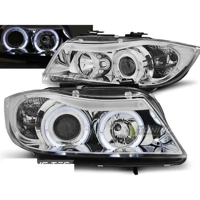 Set van twee koplampen voor BMW 3 Serie E90/E91 uit de periode 2005-2008, met chromen angel eyes - 27361184