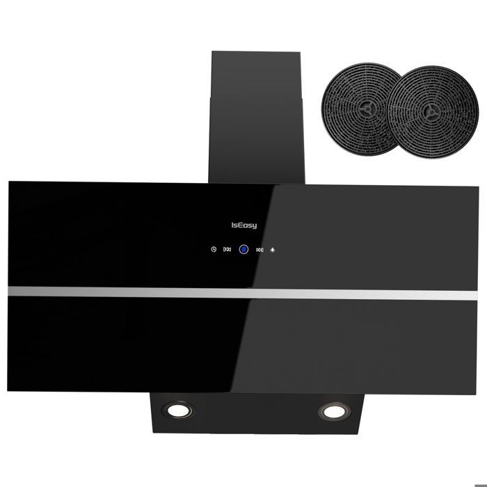 ISEASY 90cm afzuigkap - Zwart - Energieklasse A++ - 578 m³/h - 2 koolstoffilters