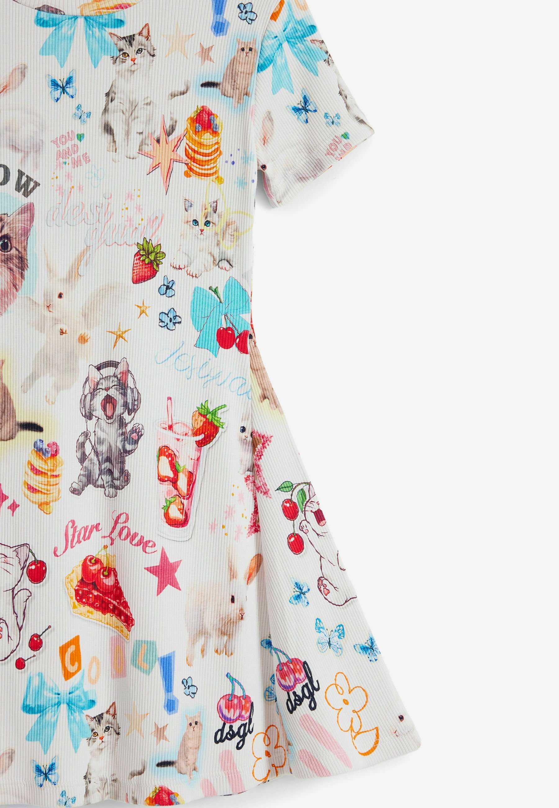 Robe pull Desigual à manches courtes avec motifs chats - blanche