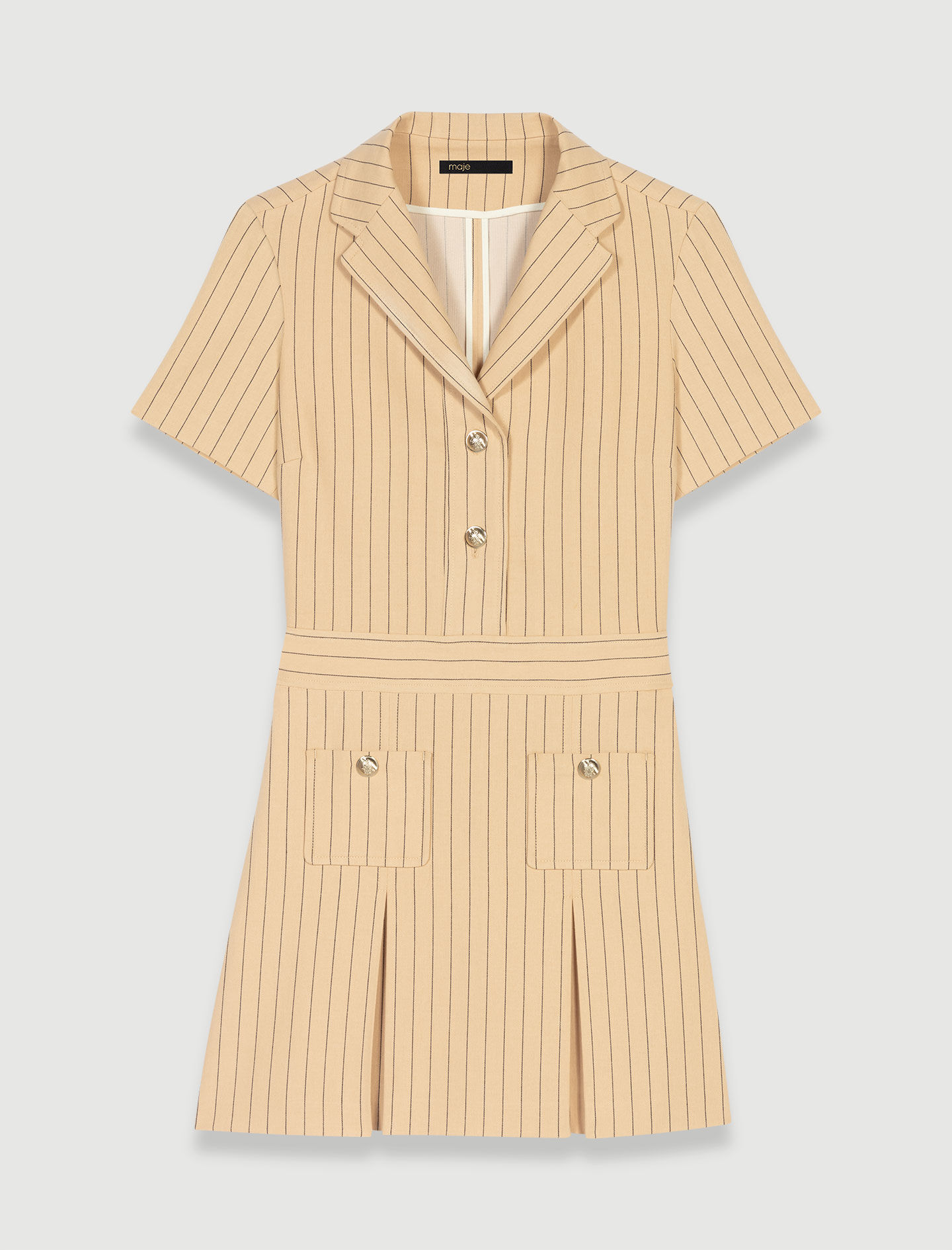 Beige gestreepte werkjurk