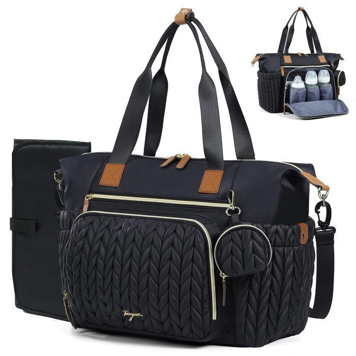 Bolso cambiador grande con cambiador integrado, práctico y elegante - Negro - 11,8