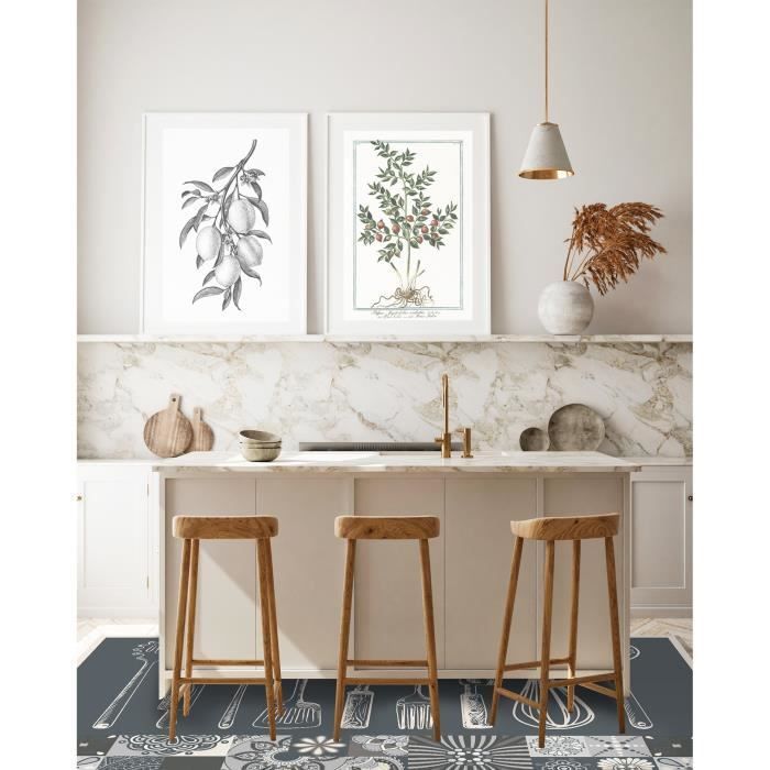 PANORAMA Vinyl-Küchenmatte 60 x 110 cm – Grau, rutschfestes PVC, antibakteriell, wasserdicht, bedruckt in Europa