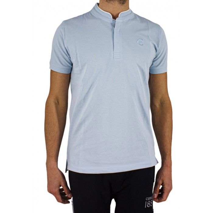 Cerruti 1881 Men's Short-Sleeve Polo Shirt with Mandarin Collar, New Firenza Sky Blue