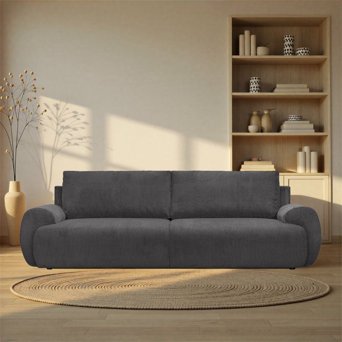 Divano trasformabile a 3 posti - MILO - Tessuto in velluto a coste grigio antracite - Vano contenitore - 254 x 99 x 84 cm