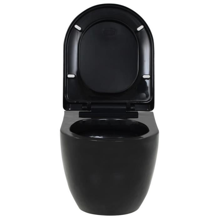 WC sospeso - KIMISS - Ceramica - Nero - Funzione di chiusura ammortizzata - Installazione semplice