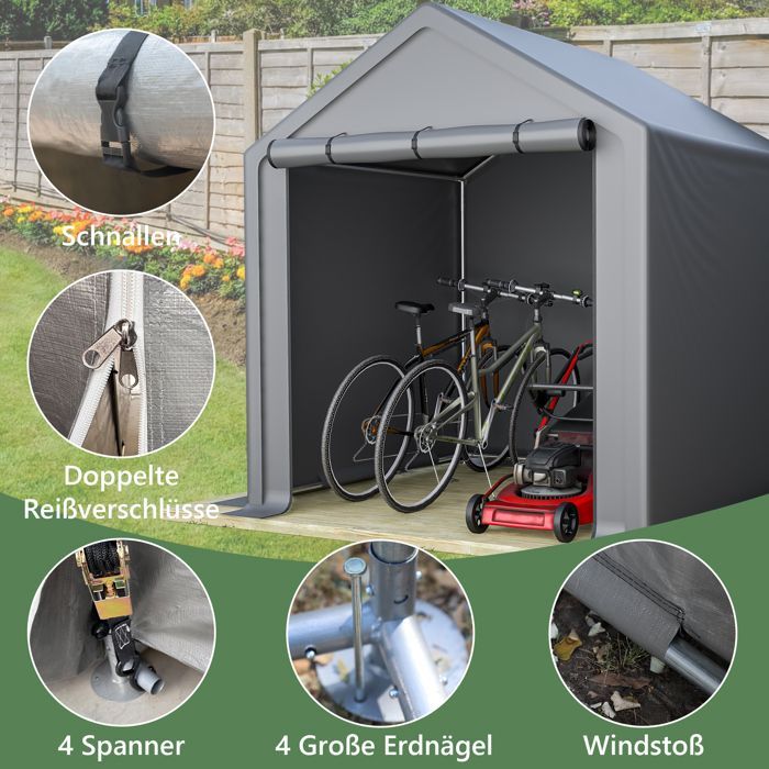 CDISPLAY Caseta de jardín con almacenamiento, 190x170x200cm, garaje para bicicletas, refugio multiusos.