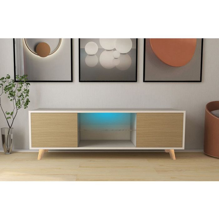 Inna LED-TV-Ständer – 140 x 42 x 45 cm – Weiß/Eiche