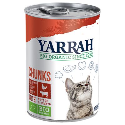 12 x 400g/405g Βιολογική Υγρή Τροφή για Γάτες Yarrah - 9 + 3 Δωρεάν!*