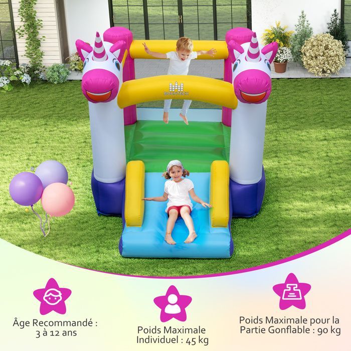 Castillo hinchable 2 en 1 COSTWAY con tobogán para niños de 3 a 12 años - 260 x 195 x 219 cm - Zona de salto sin soplador para jardín