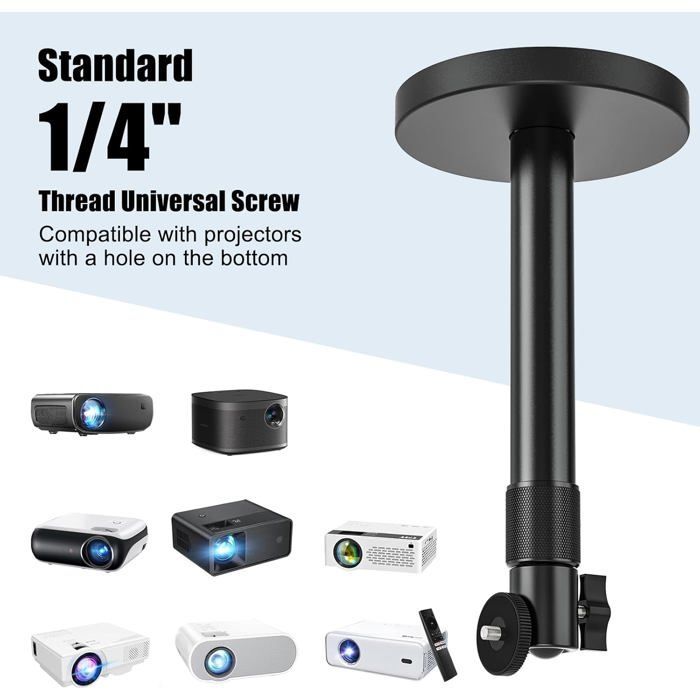 Soporte de techo para proyector - ZGEER - Soporte de pared para proyector - Poste extensible de 27,5 a 38 cm - Rotación de 360°
