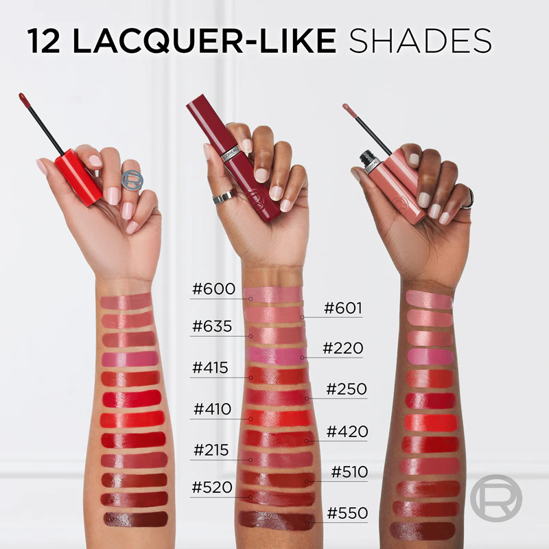 Batom líquido de longa duração L'Oréal Paris Infaillible Laque Resistance que hidrata e proporciona brilho.