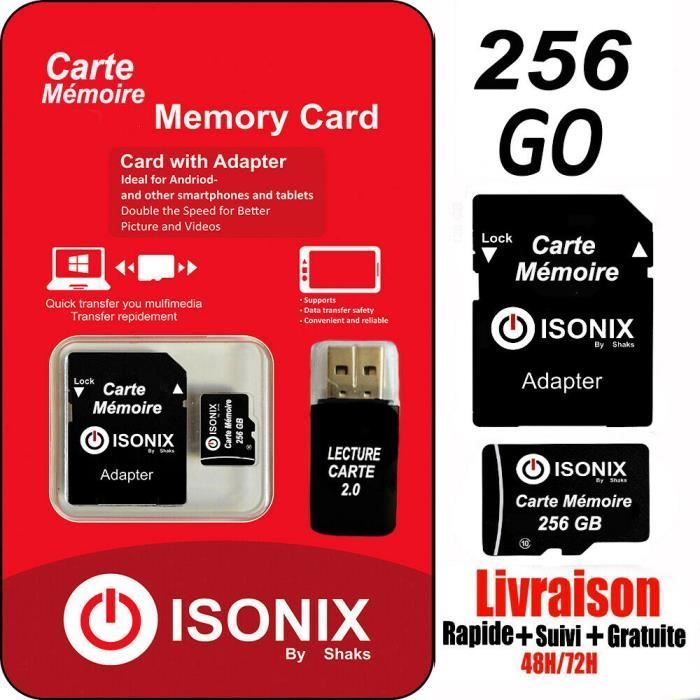 Tarjeta de memoria Micro-SD ISONIX - 256 GB - Micro SDHC/SDXC - Clase 10 - Adaptador incluido