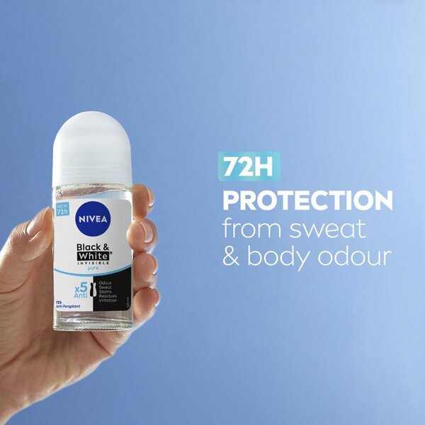 NIVEA Black & White Invisible Pure antitranspirācijas rullītis<br>50ml