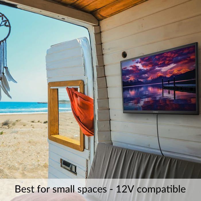 Télévision HD 24 pouces - SUTEO - Idéale pour caravane - Camping-car - Bateau - Triple tuner intégré - 2 ports HDMI