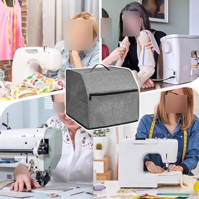 Houssepourmachinecoudresurjeteuseavecpochesrangementpouruneorganisationefficace(gris)gris#MACHINEACOUDRE Label