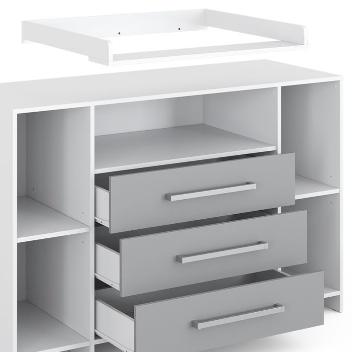 Oskar XL Changing Table 143x100cm with Drawers, White/Grey, Vicco 40349