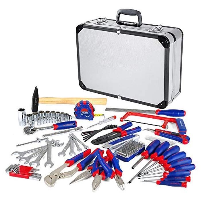 WORKPRO Caisse à Outils Complete Professionnelle avec Mallette en Aluminium, Boite à Outils Complete pour Réparation Dommestique ou